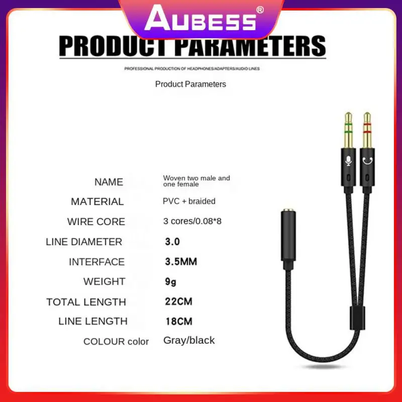 

Gold Plated Mobile Phone Microphone Audio Line Pvc Mic Extension Cables Flexible Laptop Headset Conversion Line Portable 22cm