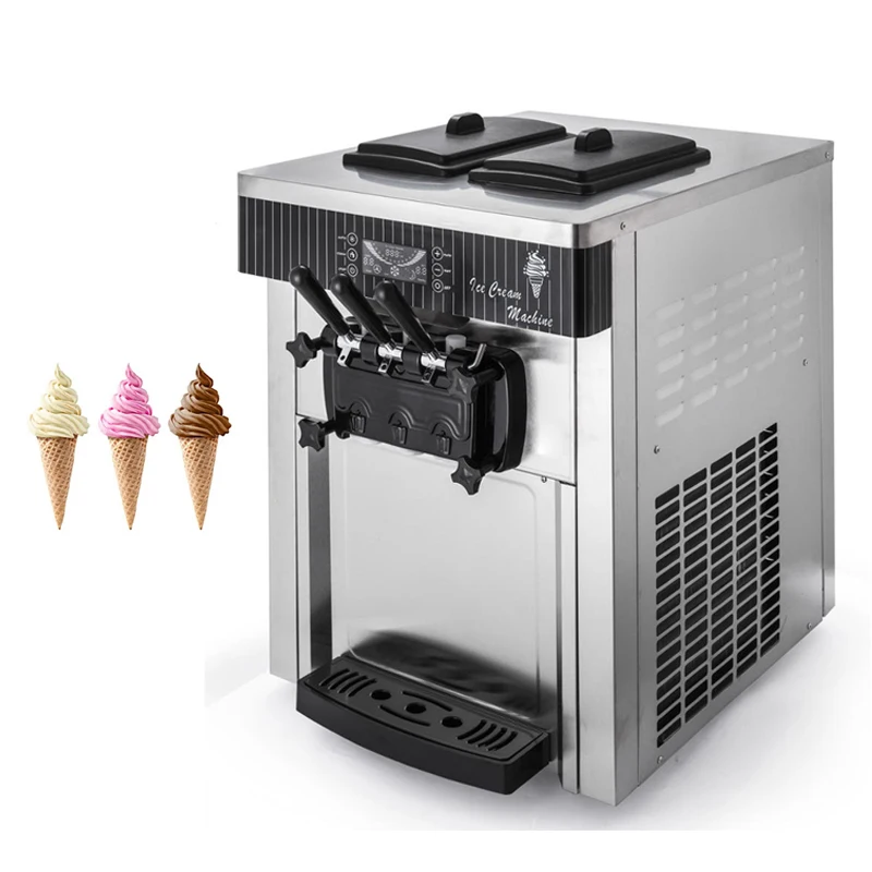 

20-28L/H Soft Ice Cream Machines Commercial Sorbet Coolers Tricolor Desktop Sweet Cone Freezing Equipment Vending Machine