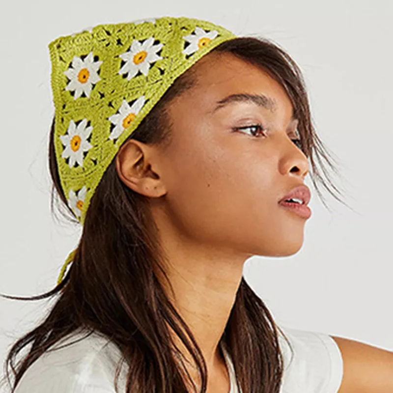 

Daisy Flower Crochet Hair Bandana Headscarf Women Hair Scarf Daisy Pattern Headband Vintage Head Kerchief for Girls Head Wrap