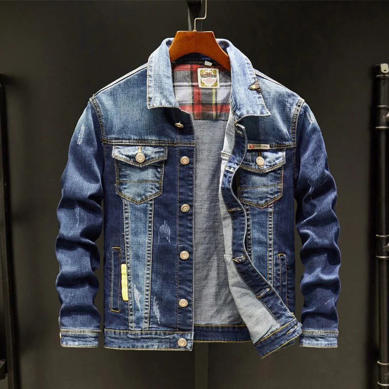 

2022 Autumn Men's retro Blue Denim Jacket Slim Large Lapel Male Button Casual Hip Hop Washed High Quality Jeans Jacket Men's Top