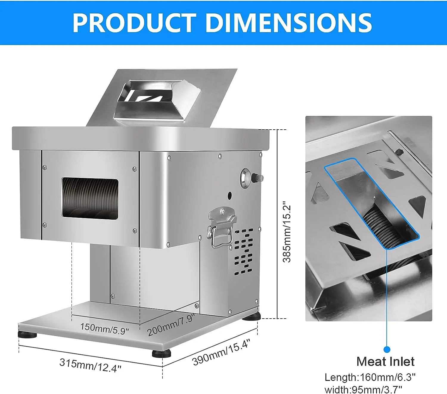 

3.5mm Meat Slicer 1100W Meat Cutter Machine 330lbs/hr Deli Food Slicer Meat Cutting Machine Meat Cutter Fresh Meat Shredded Fre