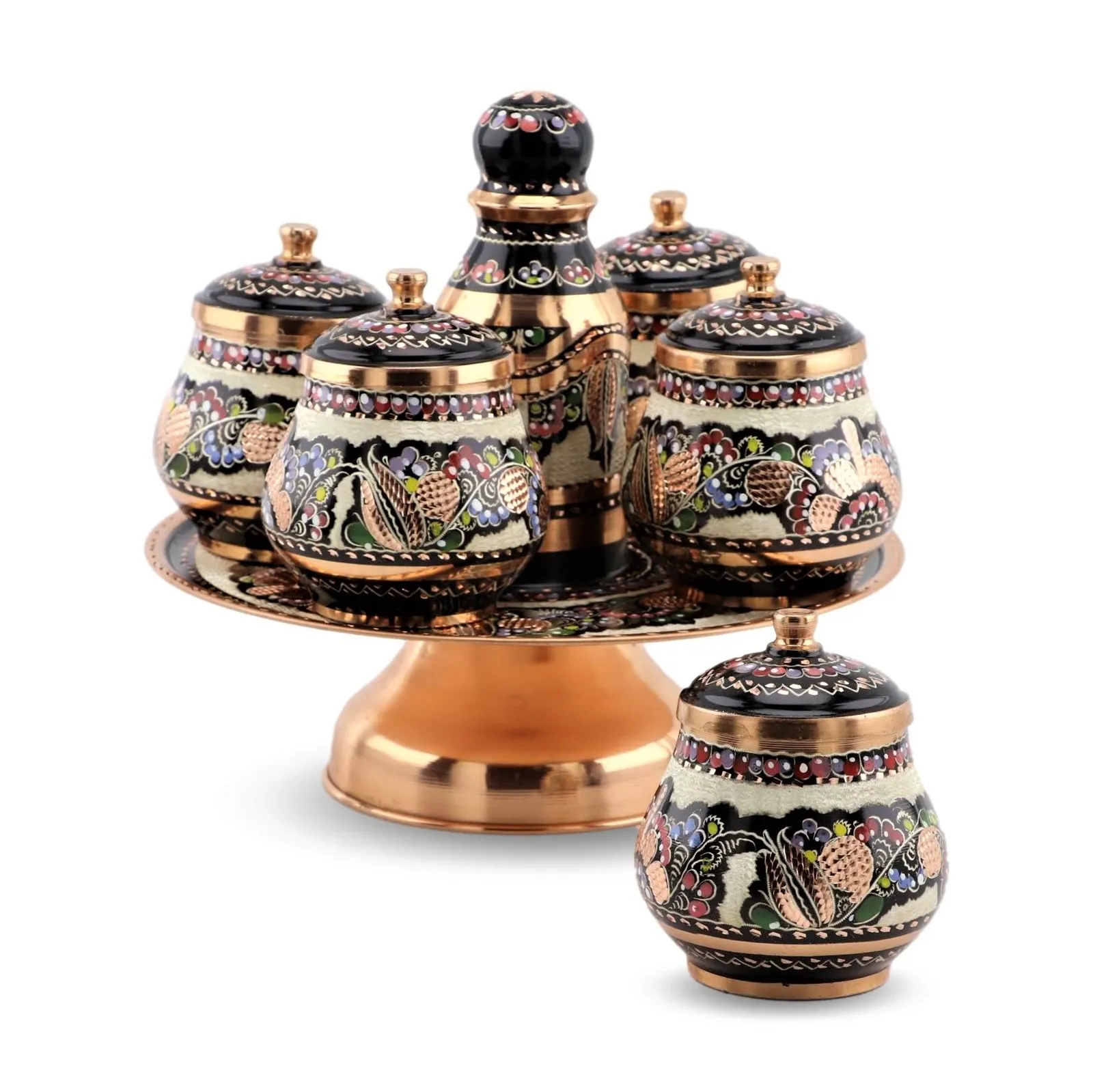 

Morya Copper Spice Jars Set Kitchen Organizer Seasoning Bottle Colorful Lid Kitchen Condiment Cruet Storage Container 5 Pcs