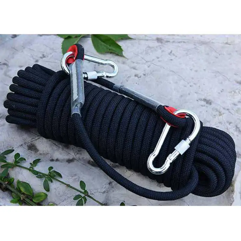 

50m Static Climbing Rope 2 Hooks 10/12mm Outdoor Survival Rock Climbing Hiking Equipment Rescue Safety Arborist Cord Sling Rope