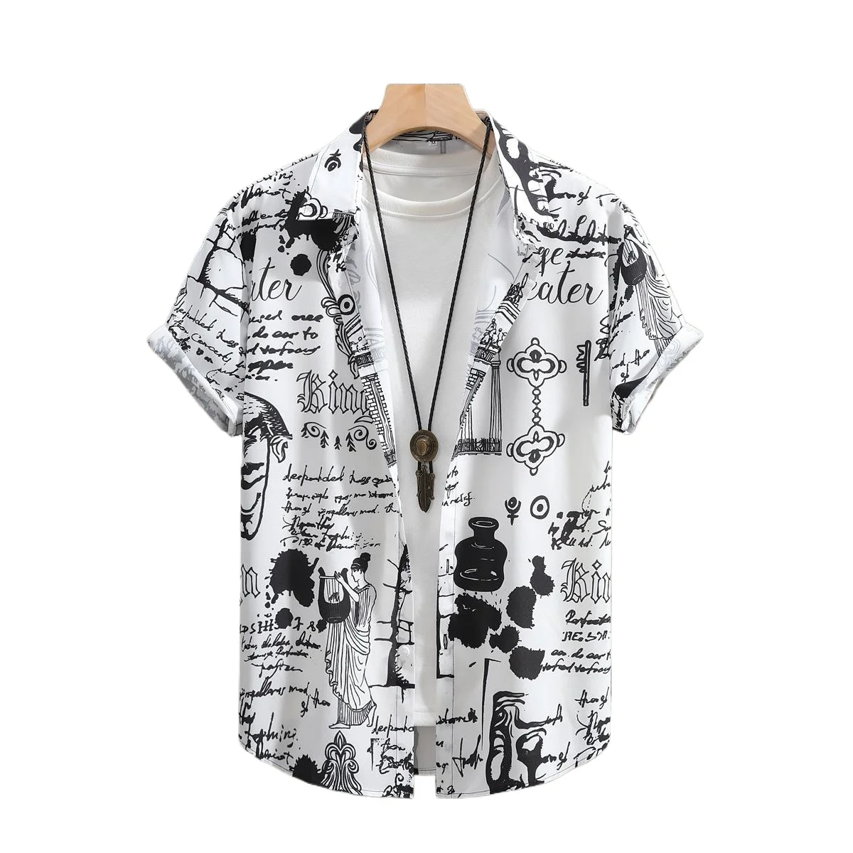 Рубашка мужская с коротким рукавом и надписью модная рубашка из полиэстера