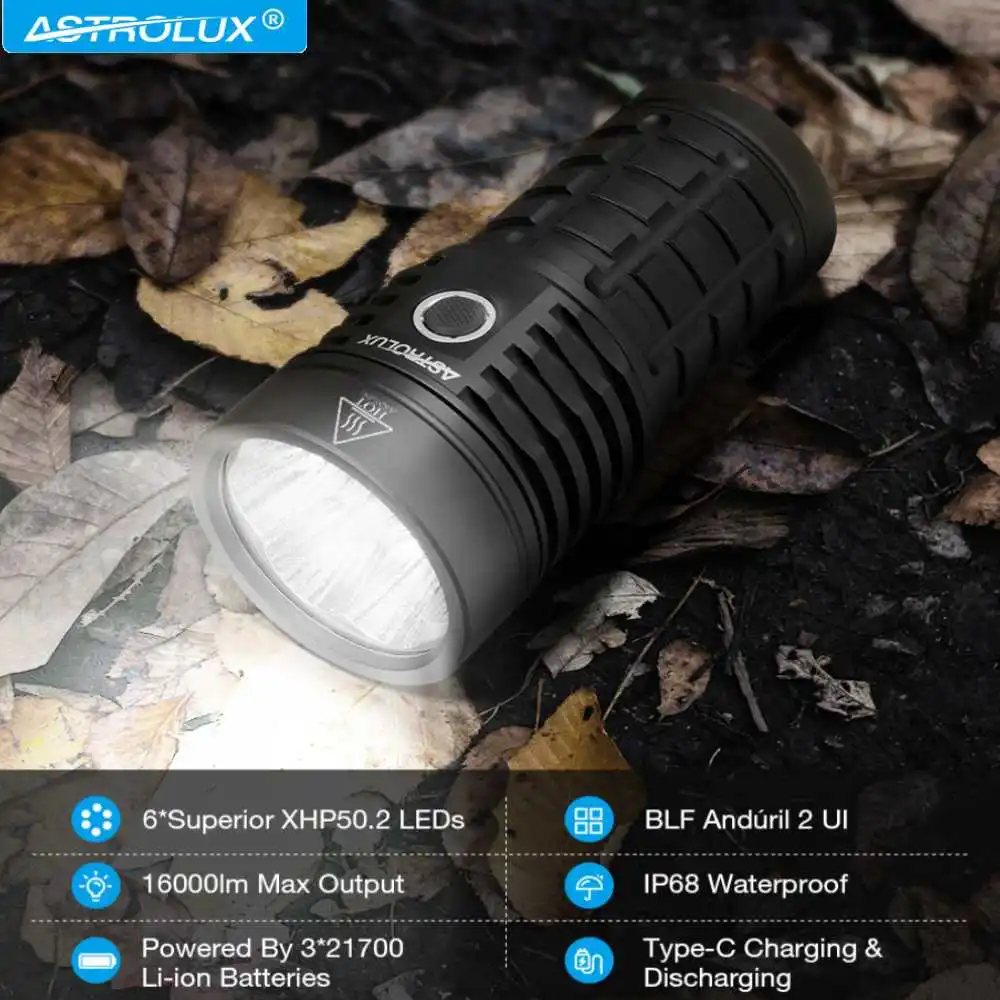 

Astrolux EC06 6*XHP50.2 Powerful LED Flashlight 16000lm 21700 Anduril 2 UI 566m Long Range Torch for Outdoor Lighting Camping