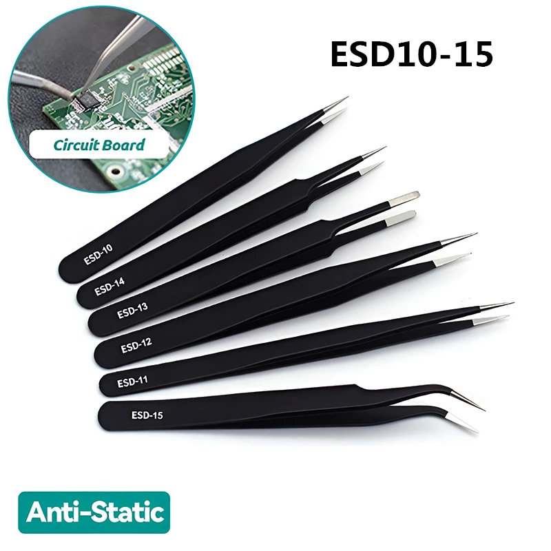 

ESD10-15 Антистатический пинцет из нержавеющей стали, точное техническое обслуживание, инструменты для промышленного ремонта, многофункциона...