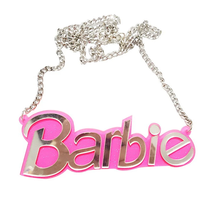 

Barbie Choker Necklace for Women Hiphop Chunky Necklace Statement Jewelry Fashion Pink Letter Clavicle Chain Cosplay Costume