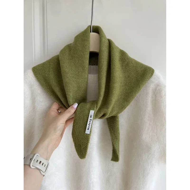 Британский корейский стиль нишевый шерстяной вязаный треугольный шарф женский