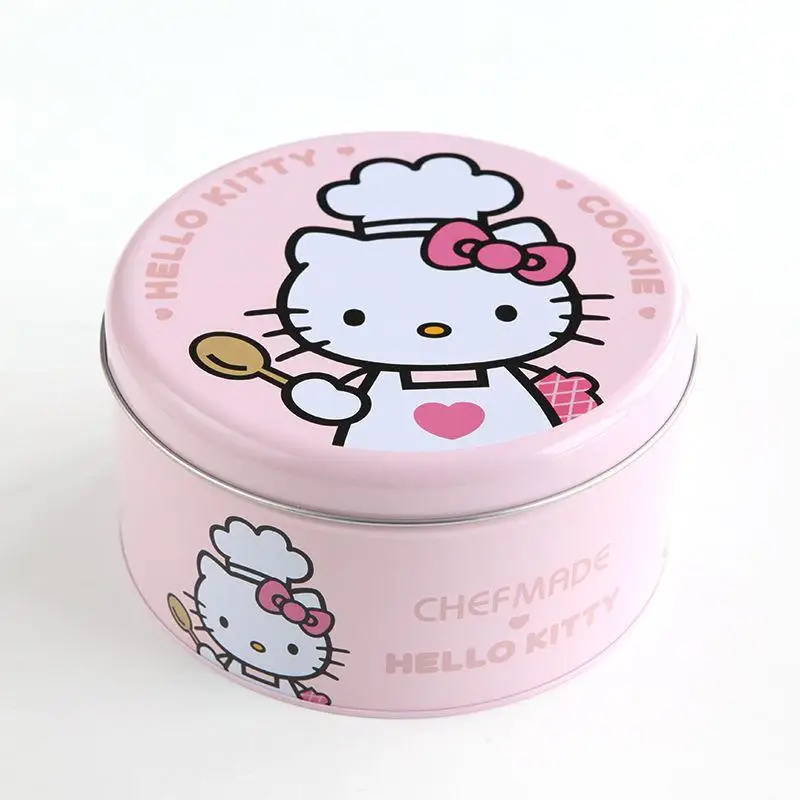 

Kawaii Sanrio Hello Kitty Cinnamoroll Cookie Box Sweet Wrappers Nougat Large-Capacity Baking Iron Round Storage Box Girls Gifts