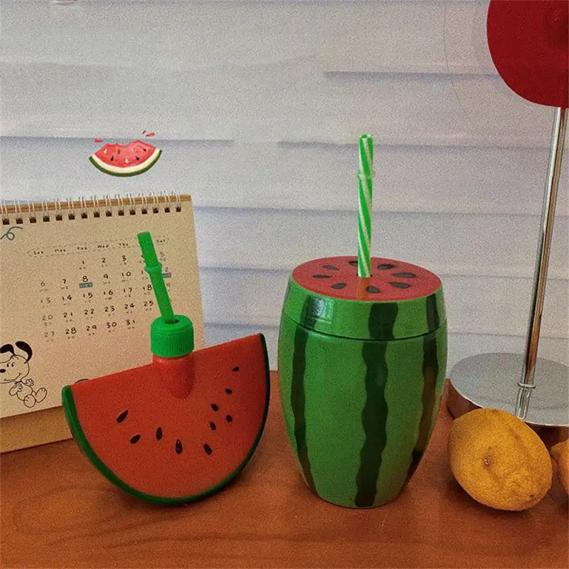 

Creative Fruit Straw Cup Watermelon Water Bottle Summer Beverage Bottle Food Grade Plastic Straw Cup Milk Juice Cup Water Cup