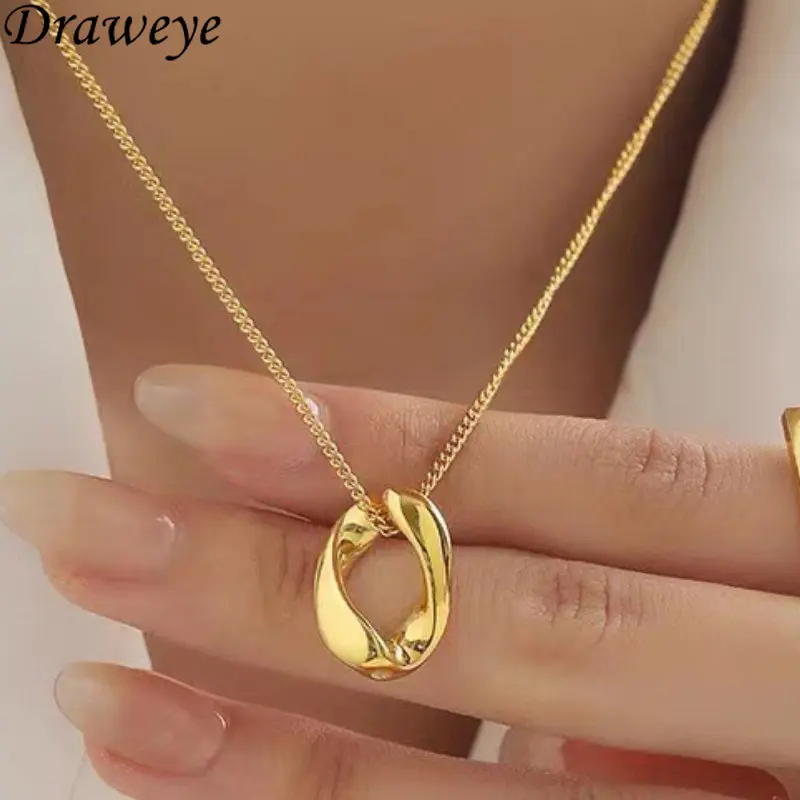 

Draweye Titanium Steel Jewelry for Women Gold Color Geometric Elegant Pendant Necklaces Korean Style Simple Colorfast Chokers