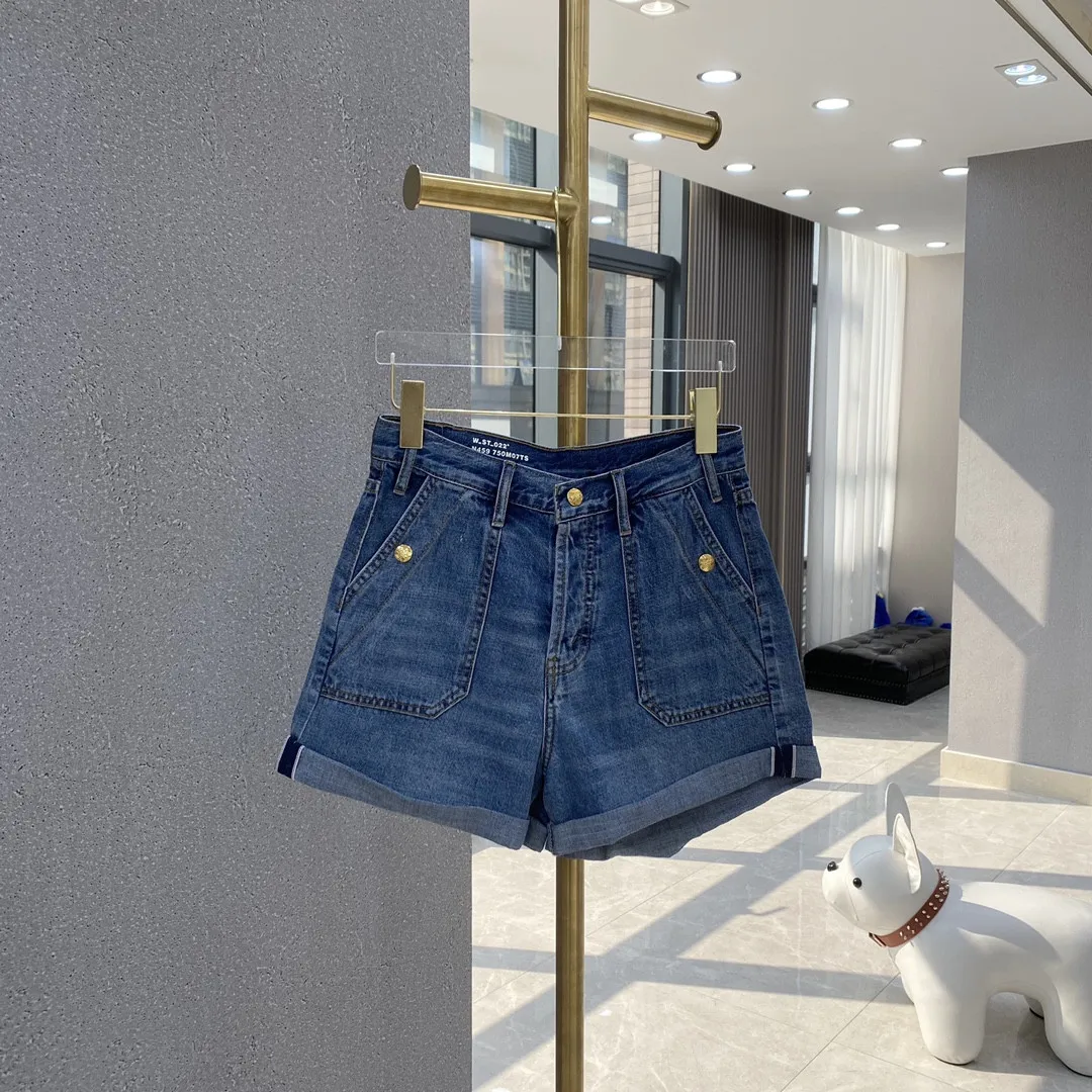 

2022 spring and summer new women's high waist hem denim shorts
