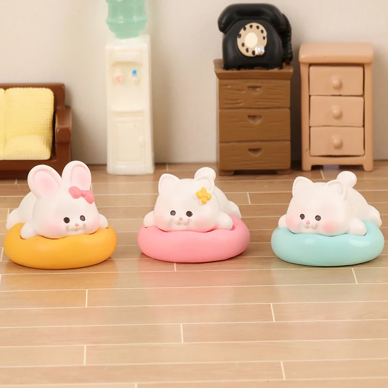 Миниатюрная фигурка из смолы в виде спящего кота собаки свиньи кролика украшение