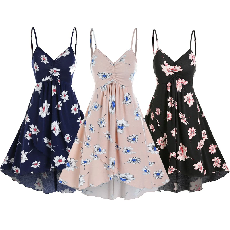 Women's Summer Strap Print Floral Spaghetti Strap Maxi Dress Long Swing Mni Sundress Dress