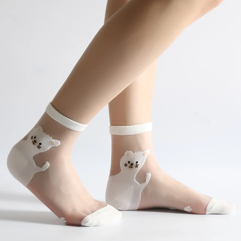 4 Pairs/Lot Women Cute Cartoon Cat Paw Print Ultra-Thin Novelty Net Socks Japanese Glass Silk Meias Female Transparent Funny Bas