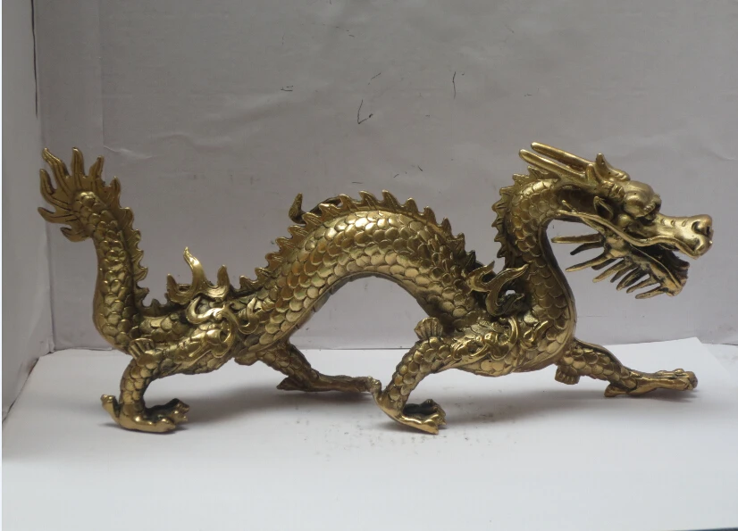 

Brass Carved Dragon Statue/Chinese Animal Sculpture Feng Shui Zodiac Figurines Pure Cupper Crafts Home Decoration Long 11 Inch