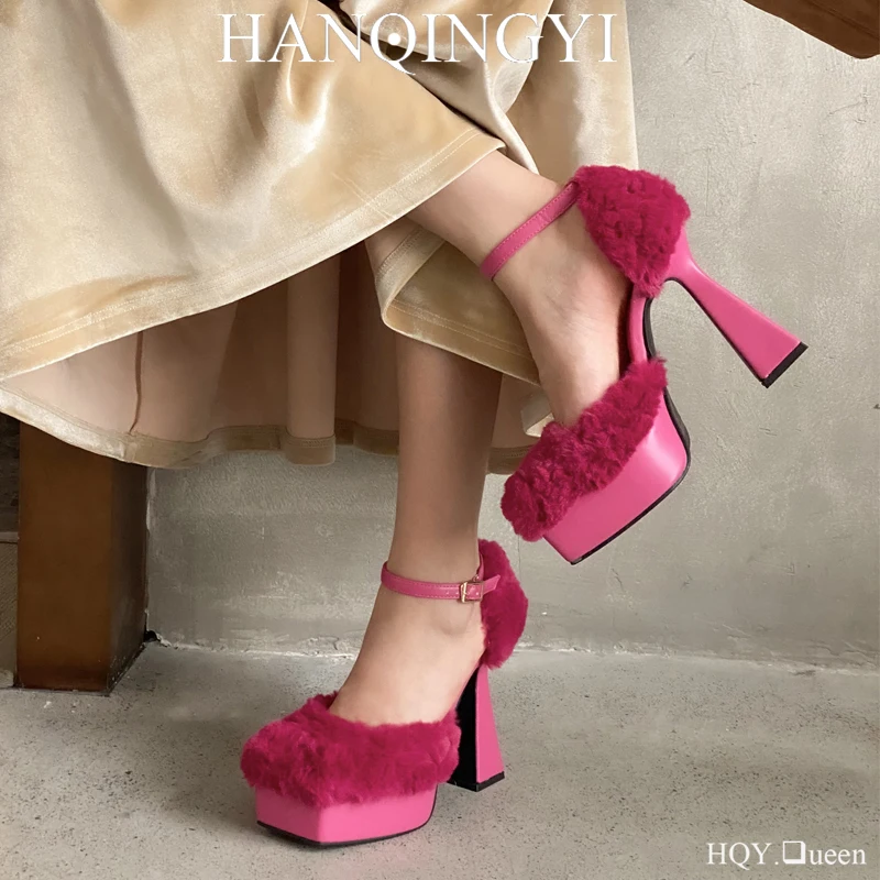 

Furry Warm Women Pumps High Heels Slingbacks New 2024 Platform Slides Fashion Female Shoes Sexy Casual Outside Ladies Footwear