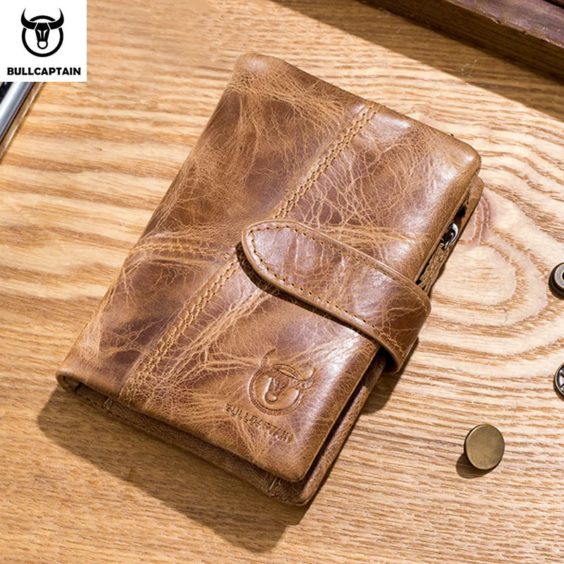 BULLCAPTAIN Leather Wallet Men's Fashion Two-Fold Card Holder Wallet RFID Blocking Men Wallet Men Coin Purse Yellow Brown 01