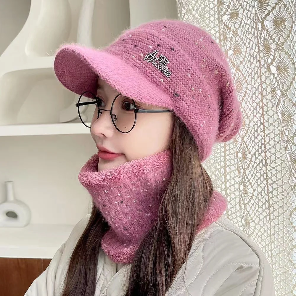 

Ideas Knitted Hat Women's Winter Cold Proof Plush Wool Hat Duck Tongue Pile Hat Outdoor Travel Riding Warm Hat