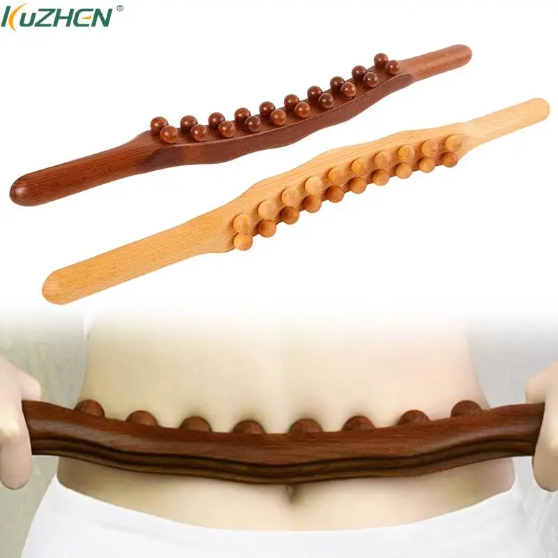 

20-Bead 2 Rows Rolling Pin Back Needle Massage Tendons Beech Wood Scraping Stick Point Treatment Guasha Relax Therapy Tool