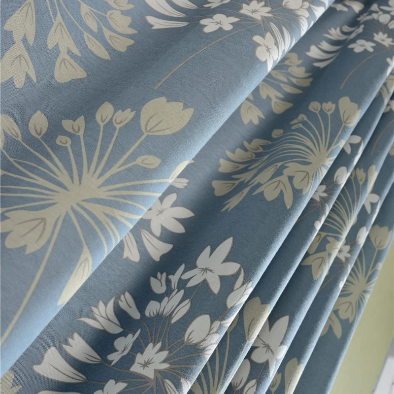

Modern Simple Chinese Style Curtain Polyester Cotton Blue Printed Curtain Window Screen Curtains for Living dining room bedroom