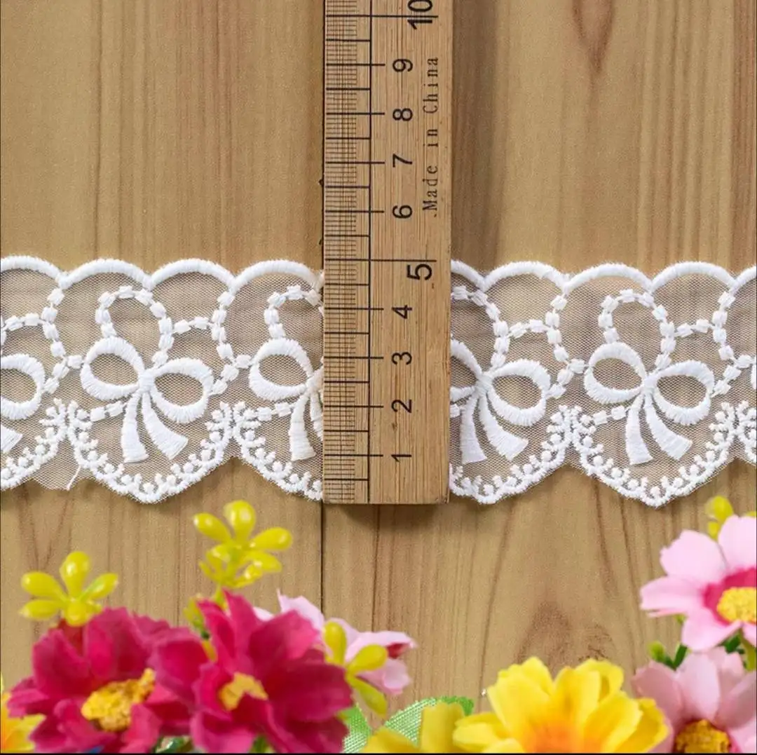 

20yards Off White Lace Fabric Embroidery Bow Sewing Ribbon Lace Trim Dress DIY Lace Garment Curtain Accessory
