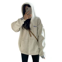 korean style hooded zip up casual letter print loose long sleeves women hoodies autumn clothes oversized hooded sweatshirt