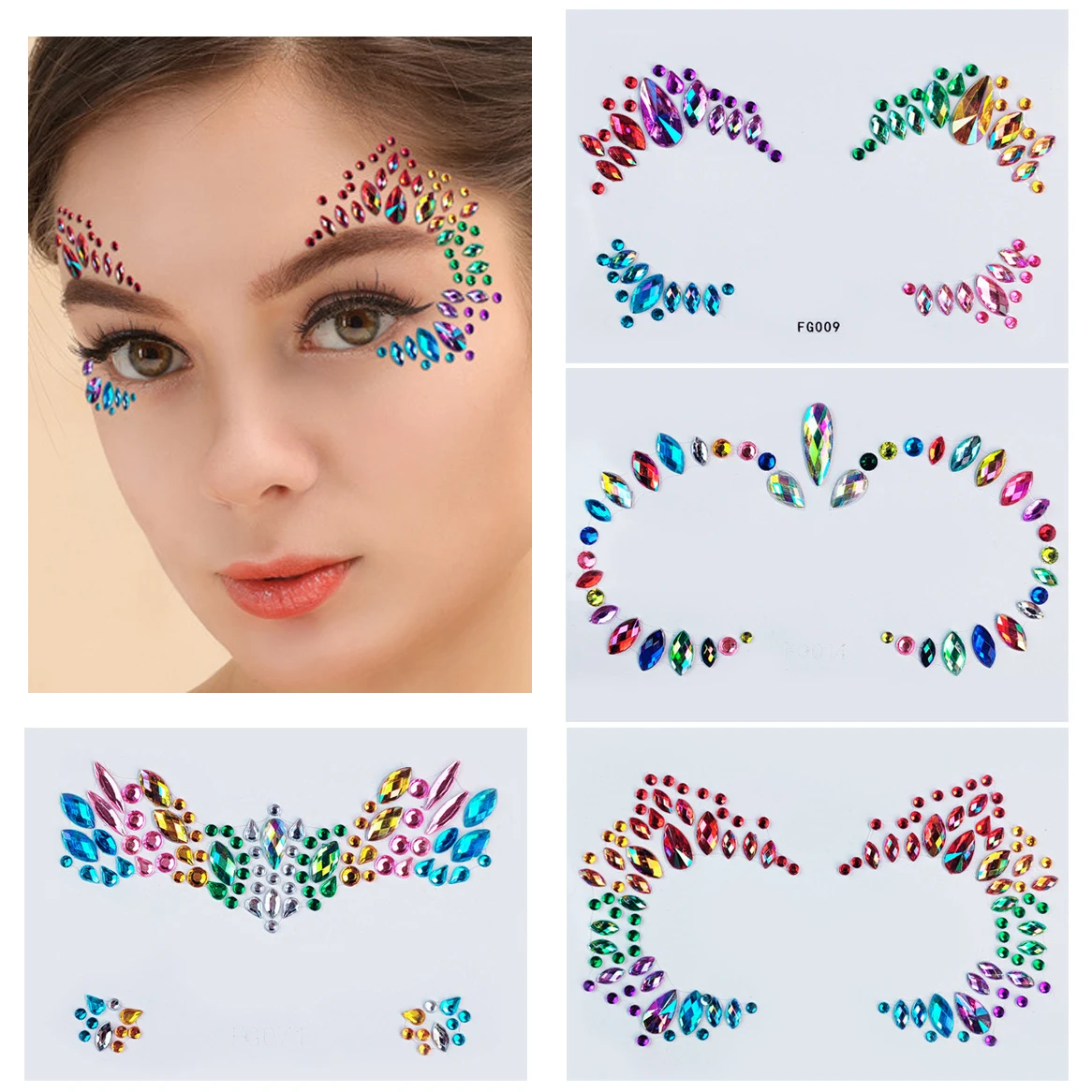 Party Colored Shiny 3D Crystal Face Stickers Decorations Music Festival Acrylic Drill Stickers Fashion Temporary Tattoo Stickers