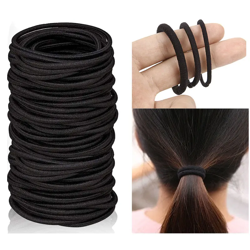 50pcs Women Girls Hair Rubber Bands Hair Tie Ropes Elastic Hairband Ponytail Holders Headbands Scrunchies Black 3mm,4mm,6mm