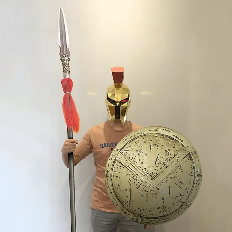 Фото Золотой Спартанский Воин Шлем Маска Бумажная Модель, Маленький Размер, 3D Papercraft Костюм Вечеринка Косплей, Ручная Работа DIY RTY149 №5