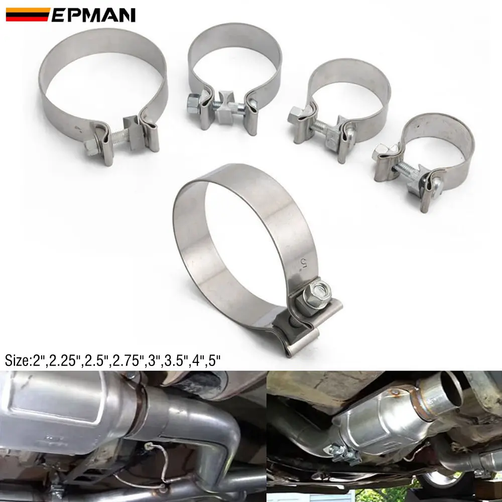 

EPMAN SS Butt Joint Exhaust Clamp 2" 2.25" 2.5" 2.75" 3" 3.5" 4" 5" For Exhaust Pipe, Muffler, Elbow, Tubing Connection TKPPKG