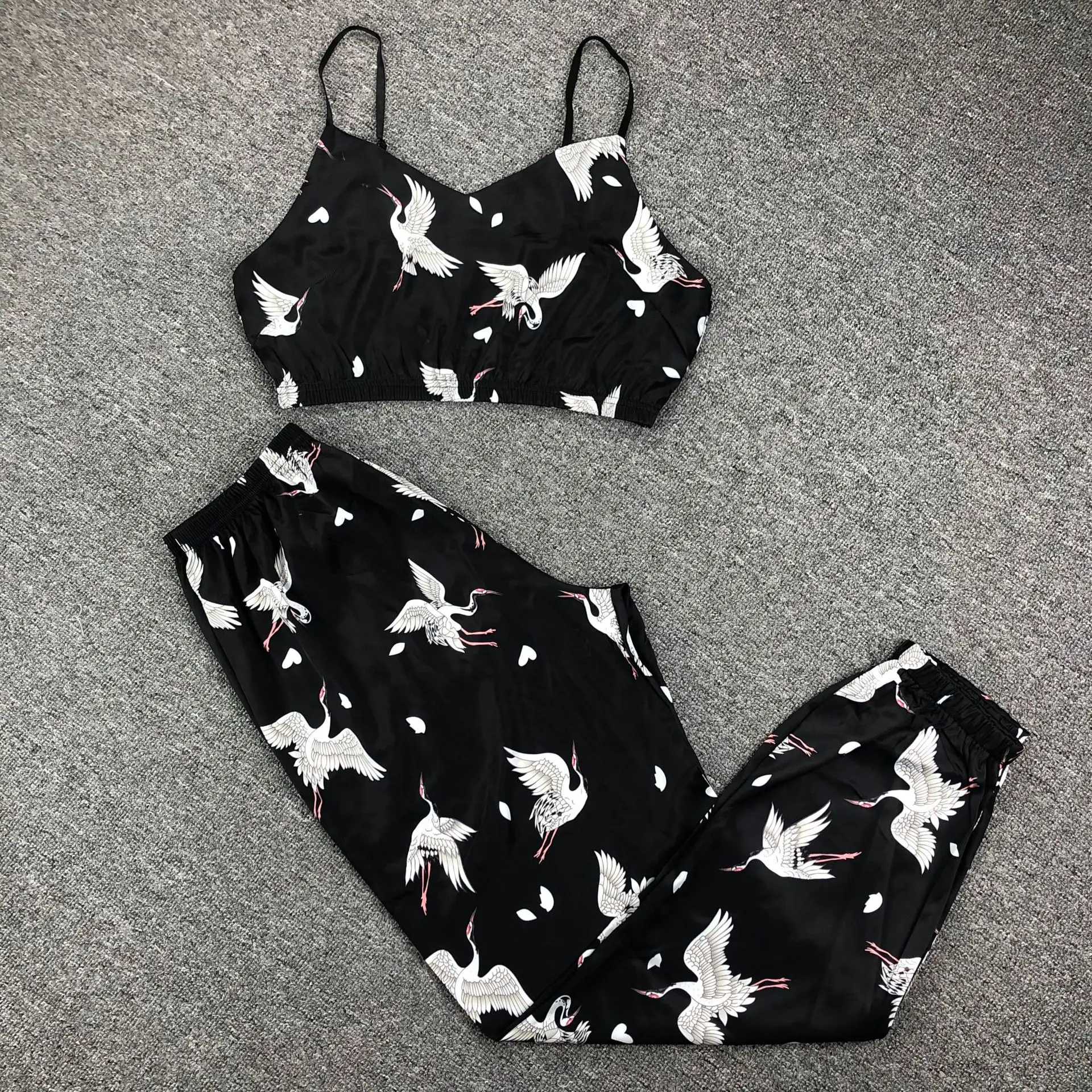 

Summer Sexy Suspender Pajamas Women's Cartoon Print Tube Top Trousers Two-piece Suit Sleepwear Home Clothes Nightwear Loungewear