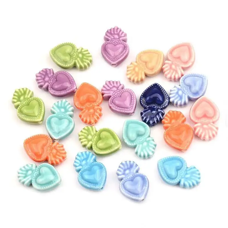 10 шт. керамические бусины в форме сердца очаровательные свободные