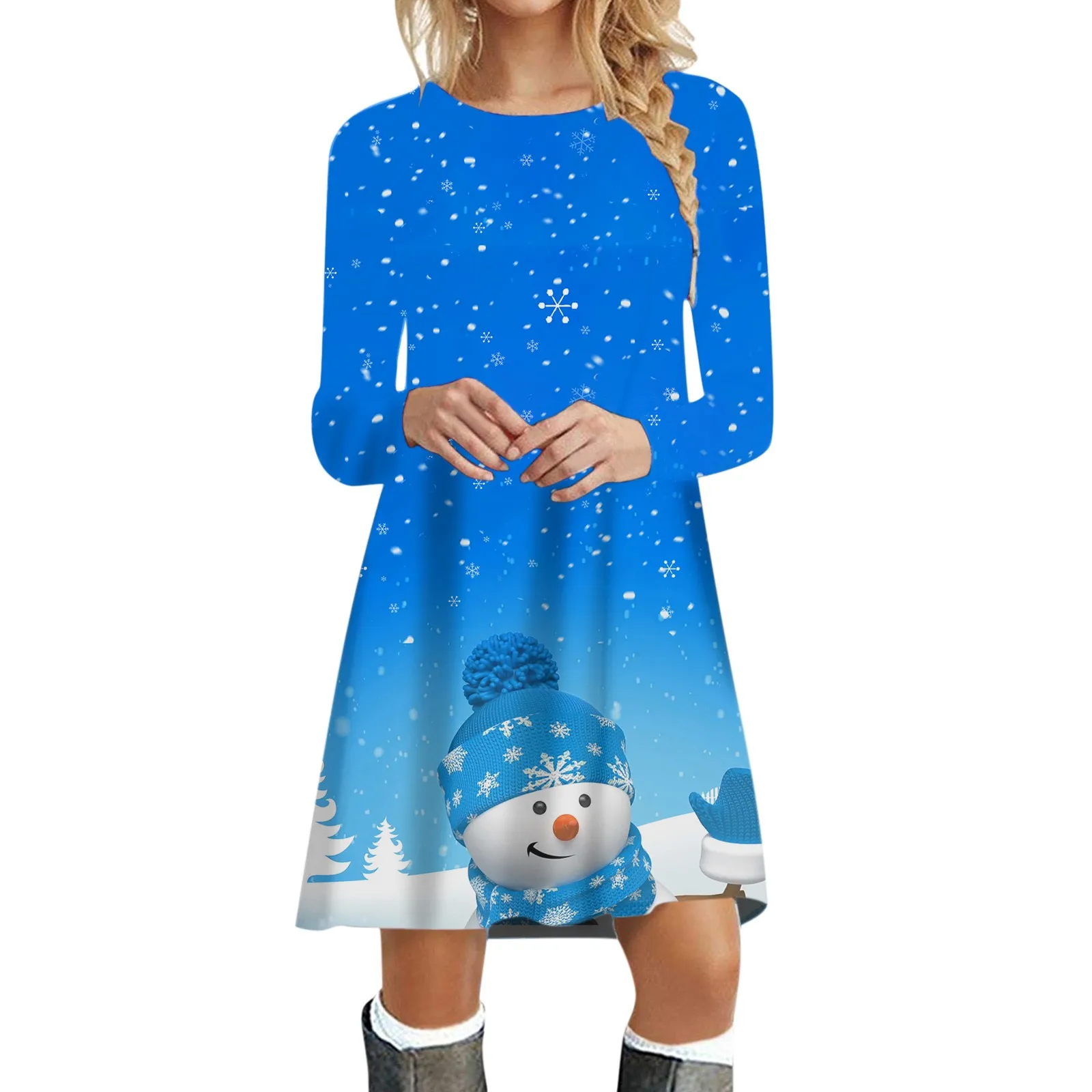 

Christmas Women Dress 2022 Long Sleeve Crew Neck Deer Printed Dress Soft Fashion Cocktail Party Swing Dress Casual Losse