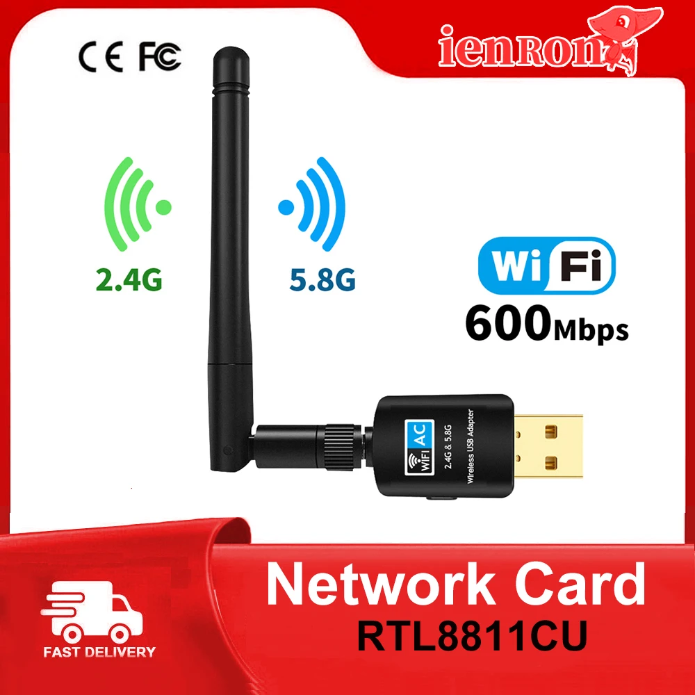 IENRON USB Wifi адаптер 600 Мбит/с сетевая карта двойной 2,4 ГГц и 5,8 ГГц Антенна Ethernet для ПК Wi-Fi один ключ AC600 приемник 5B10