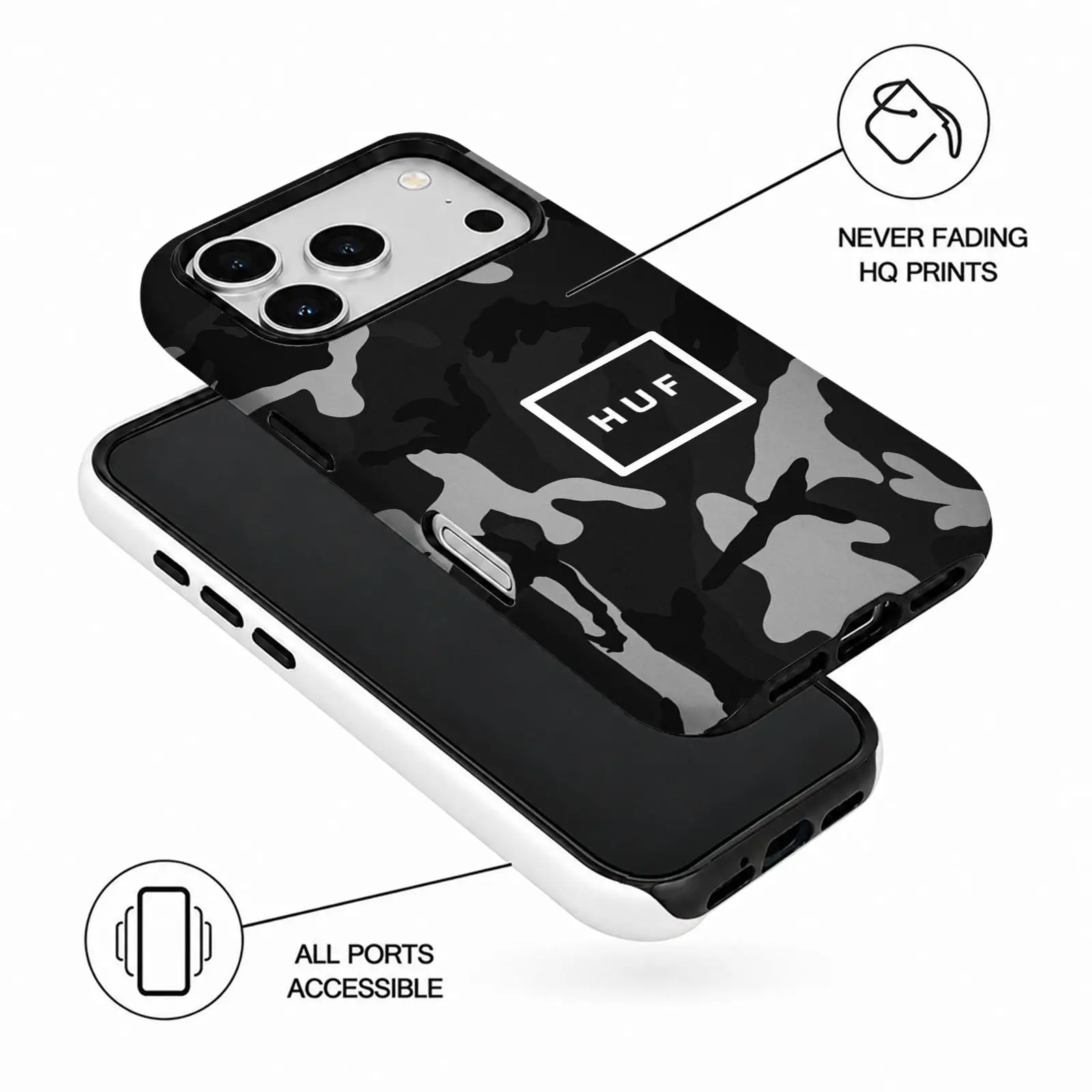Модный чехол для телефона H-HUFs для iPhone 17 16 15 14 13 12 11 Pro Max Air, двухслойный противоударный защитный чехол 2-в-1. (art.: 3920dd36864f3) - 3920dd36864f3