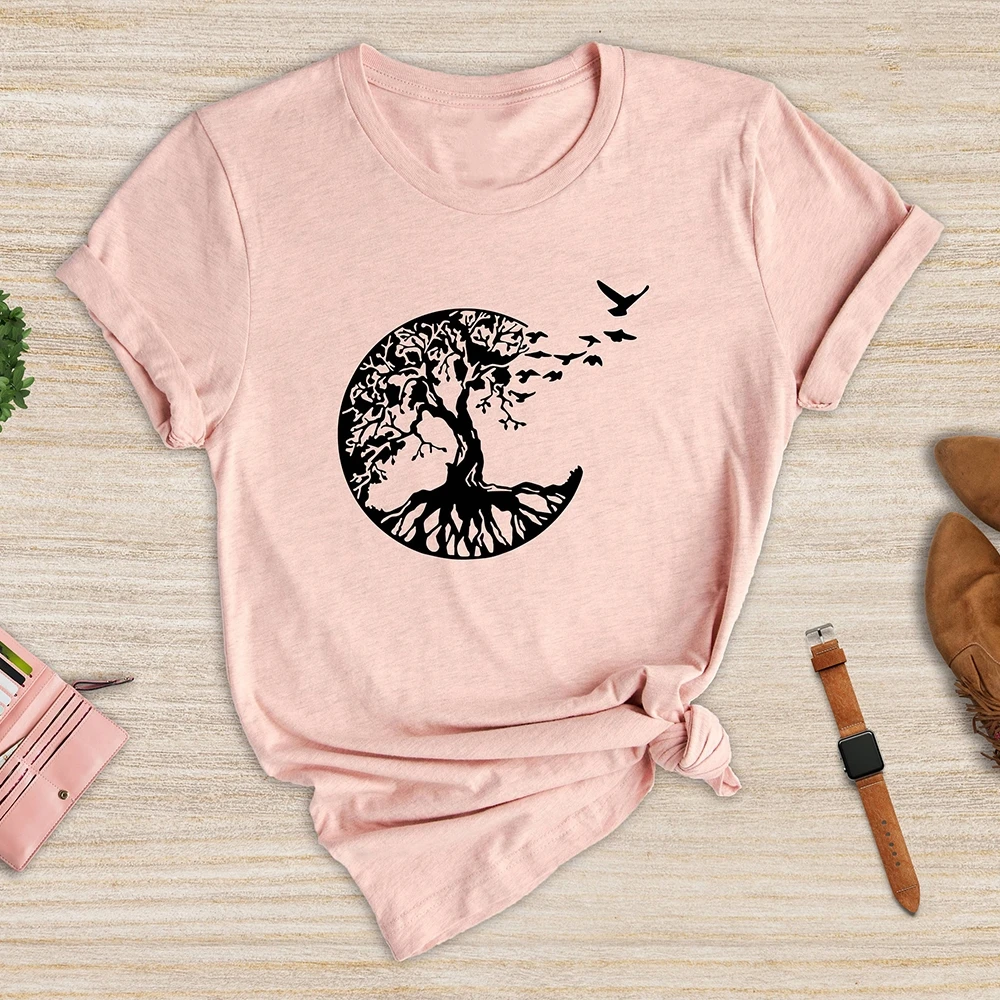 

Женская футболка с принтом дерева, Повседневная Простая рубашка с круглым вырезом, в стиле оверсайз, лето 2023