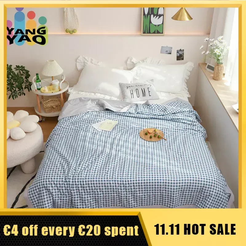 

Plaid Spring Summer Double Blanket Soft Comfortable Air-Permeable Quilted Quilt Washable Skin Friendly Thin Comforter 200x230