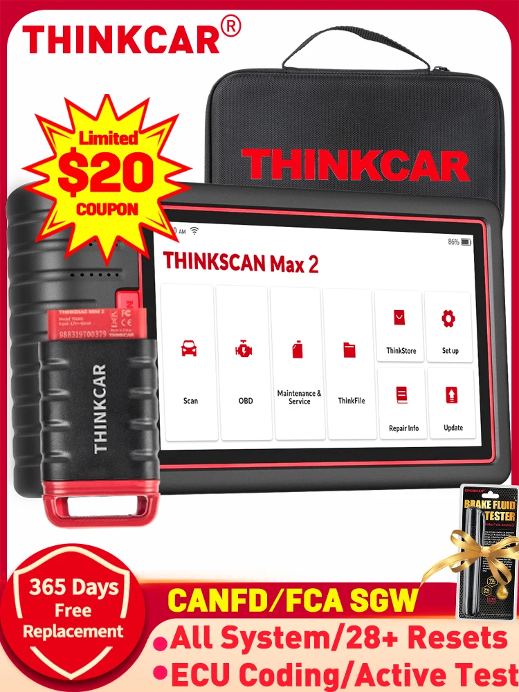 

ThinkCar THINKSCAN MAX 2 obd2 считыватель кодов, сканер, полная система с VIN Scan ECU программирование/A/F сброс, автоматические диагностические инструменты PK...