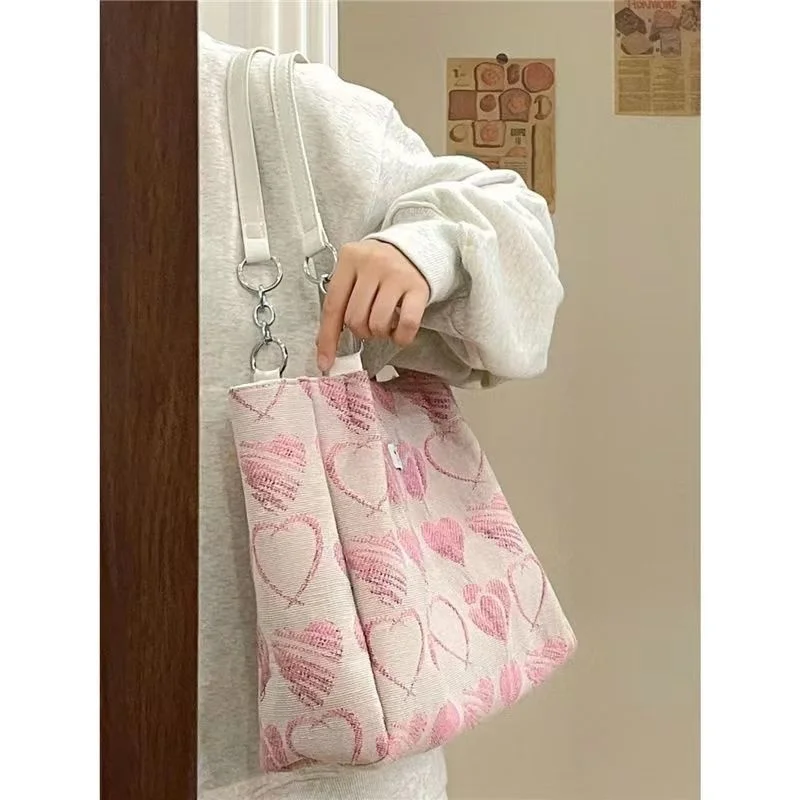 

Повседневная женская сумка через плечо в форме сердца, Милая женская сумка в Корейском стиле, Студенческая модная дизайнерская Холщовая Сумка большой вместимости, 2023