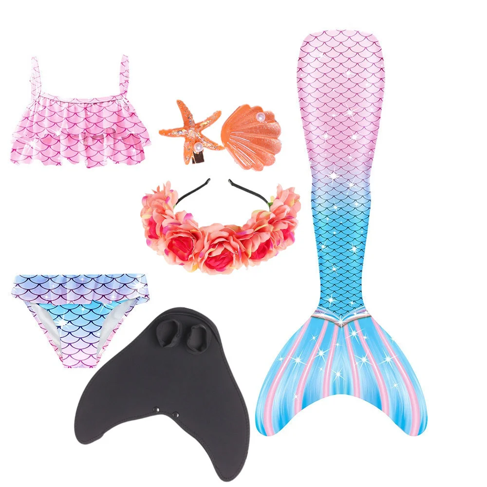 

Купальный костюм Русалочки для девочек, детский купальник для косплея на Хэллоуин, Пляжное бикини с моноластами в стиле Фэнтези