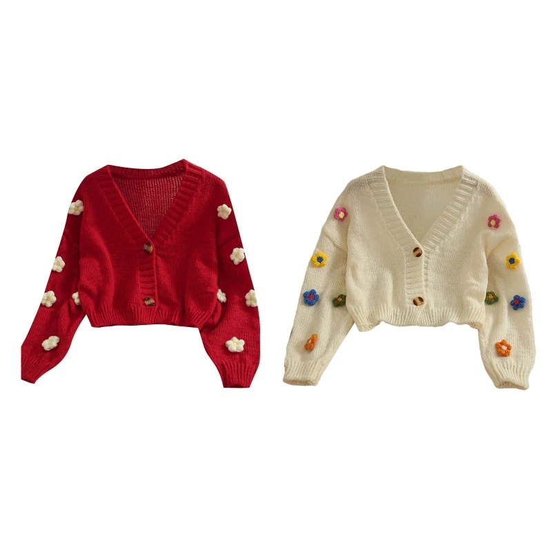 

Женский трикотажный кардиган с цветочным 3D принтом и длинным рукавом