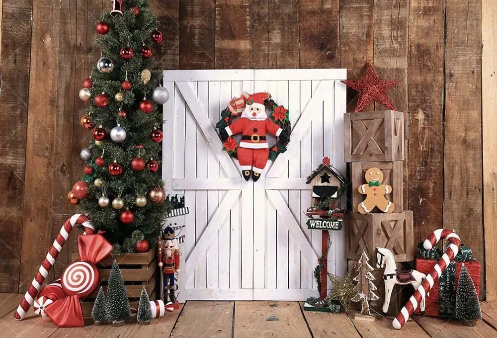 

Christmas Props Background Xmas Day Retro White Wood Door Photo Backdrop Photo Studio Baby or Pets Portraits Photography W-6139