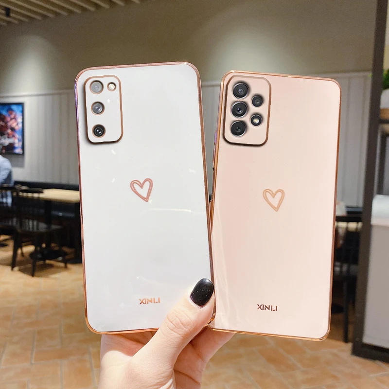 

Square Plating Love Heart Phone Case For Samsung Galaxy A32 A52 A72 A22 A12 A51 A71 4G 5G S21 S22 S20 Fe Plus Ultra A 52 Cover