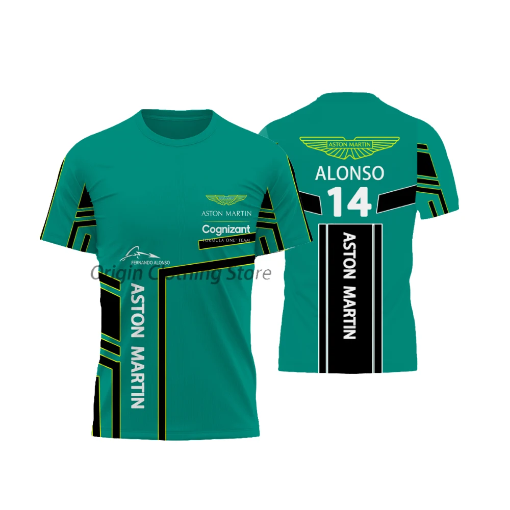 

For Aston Martin Racing Team Alonso Fan T-shirt Round Neck Casual Top Summer Breathable Clothing 3D Printed Short Sleeve