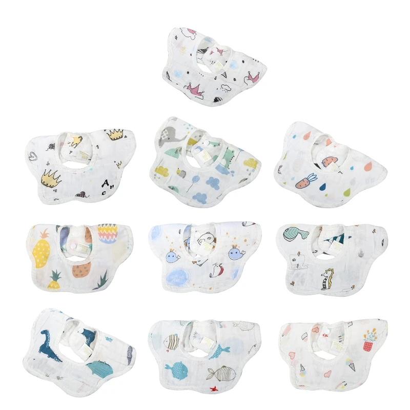 

Baby Bib 360 Degrees Rotating Four Layer Thin Fabric Bibs for Newborn Girls Boys Toddler Drinking Eating