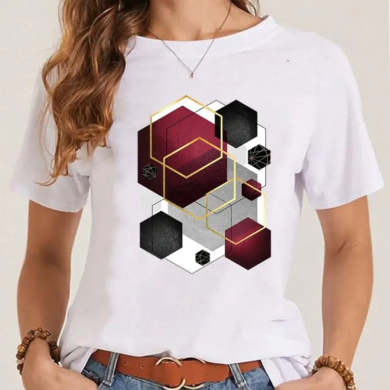 

Graphic T Shirt Fashion Geometric Abstract Clothes Ladies Summer Tee Women Cartoon Short Sleeve Clothing T-shirt Female Top