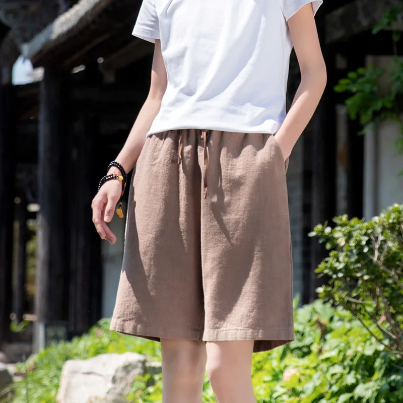 

Women Summer Cotton Linen Slacks Shorts 2022 Solid Color Elastic Waist Casual Beach Shorts Woman Literary Wide Leg Sweat Pants
