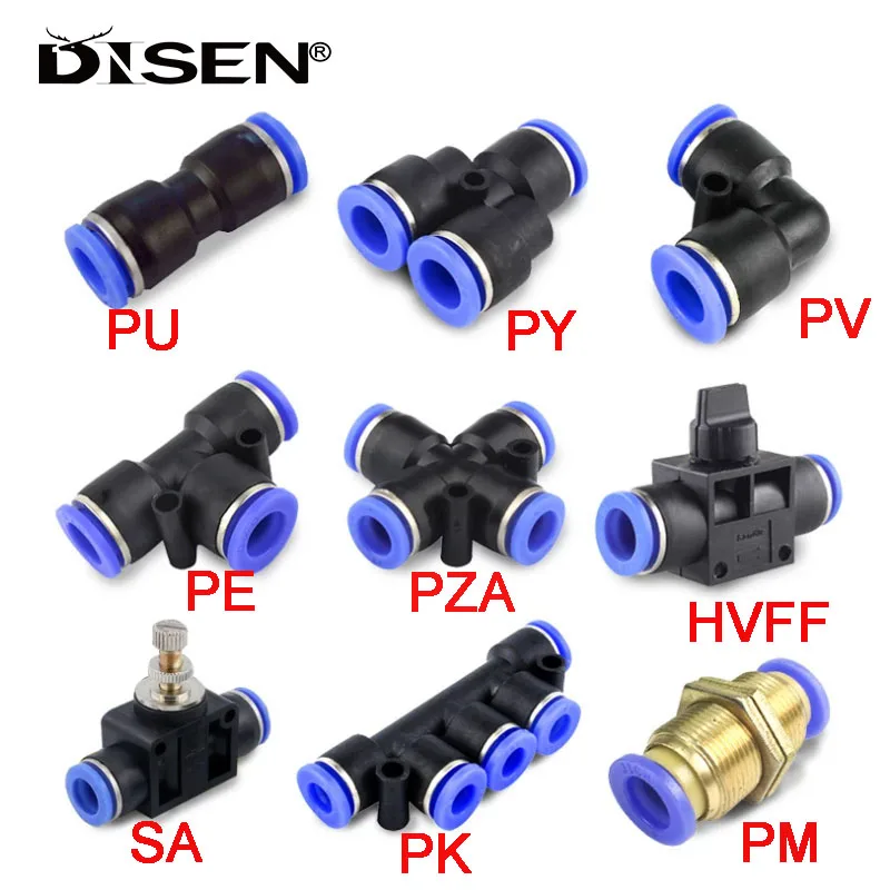 

Pneumatic Fittings PY/PU/PV/PE/PZA/PK/PM/SA/HVFF Pipe Connectors Direct Thrust 4 To 16mm Plastic Hose Quick Couplings