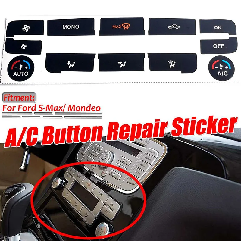 

Black Car Air Condition AC Climate Control Button Repair Sticker Decal For Ford S-Max/ For Mondeo Fix Ugly Button Auto Decro